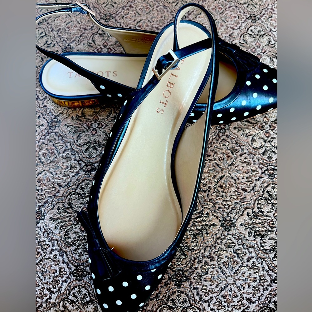 Talbots Black Polka Dot Women's Slingback Flats